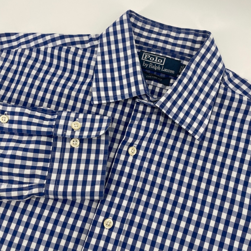 Polo Ralph Lauren Button Down Mens 15.5 32/33 Blue Gingham Curham Custom Shirt